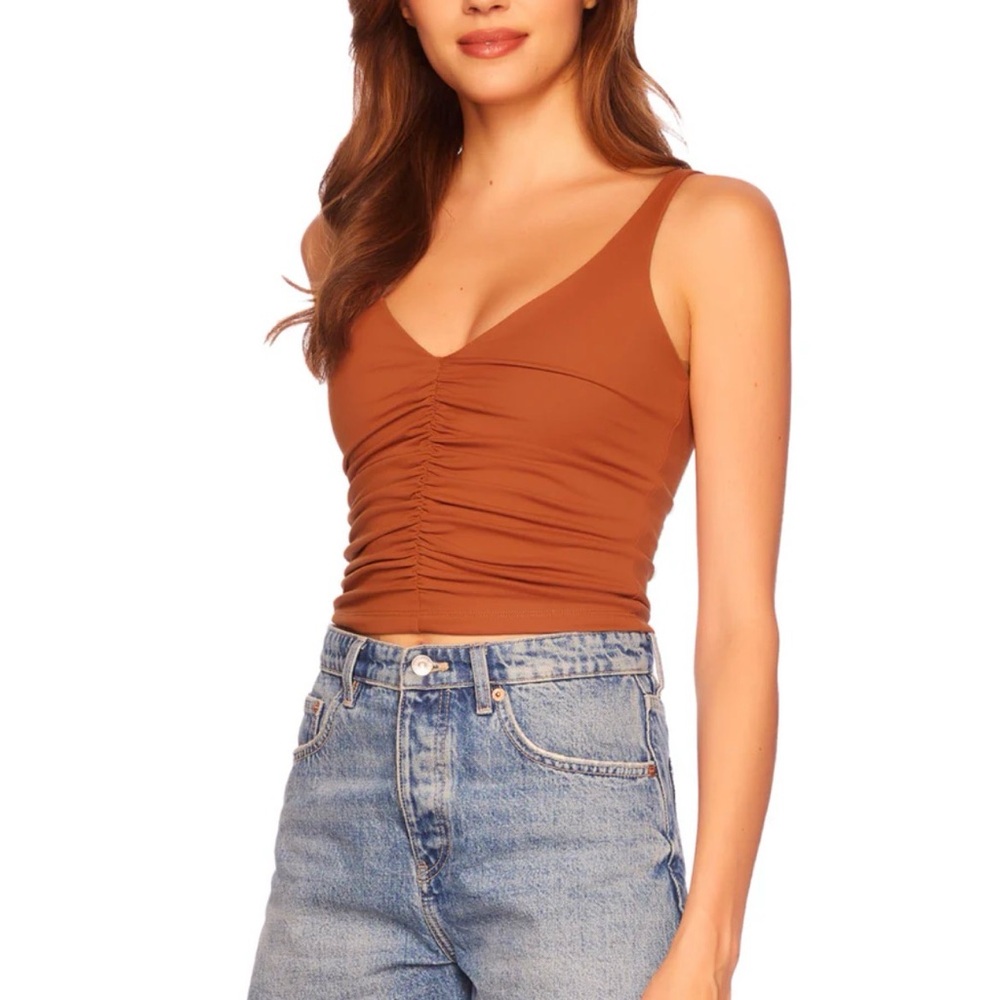 Susana Monaco Rust Brown Ruched Crop Tank Top XS